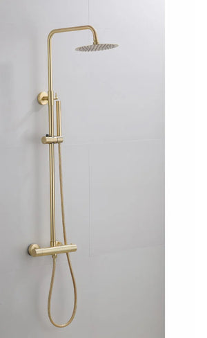 Saniclear Brass opbouw regendouche geborsteld messing / mat goud 30cm hoofddouche staaf handdouche