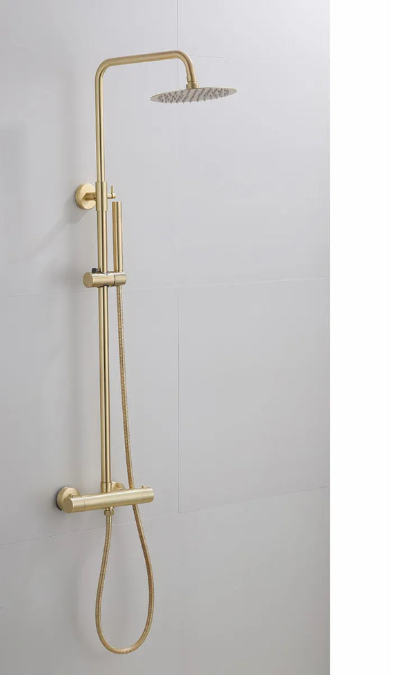 Saniclear Brass opbouw regendouche geborsteld messing / mat goud 30cm hoofddouche staaf handdouche