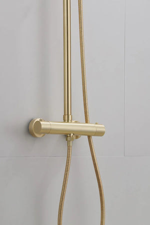Saniclear Brass opbouw regendouche geborsteld messing / mat goud 30cm hoofddouche staaf handdouche