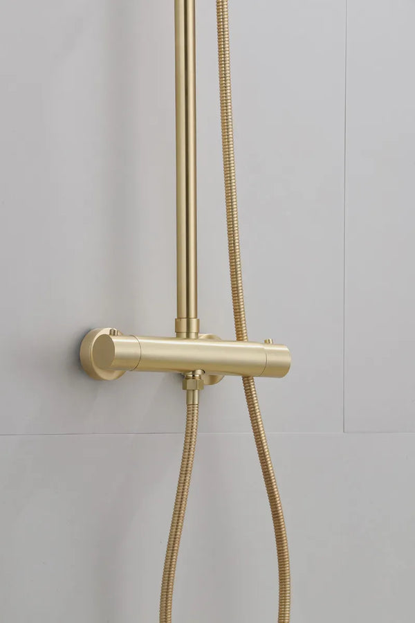 Saniclear Brass opbouw regendouche geborsteld messing / mat goud 30cm hoofddouche staaf handdouche