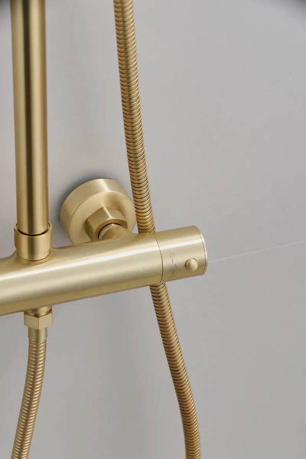 Saniclear Brass opbouw regendouche geborsteld messing / mat goud 30cm hoofddouche staaf handdouche