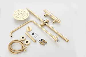 Saniclear Brass opbouw regendouche geborsteld messing / mat goud 30cm hoofddouche staaf handdouche