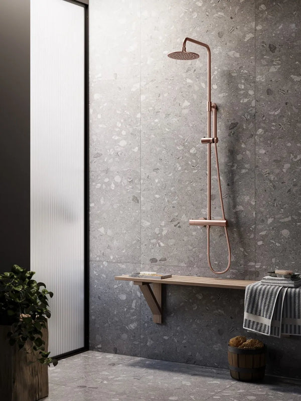 Saniclear Copper opbouw regendouche 30cm met thermostaatkraan en staafhanddouche koperkleurig