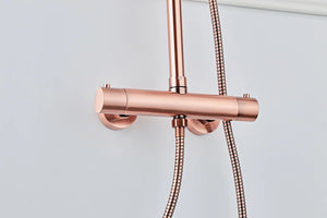 Saniclear Copper opbouw regendouche 30cm met thermostaatkraan en staafhanddouche koperkleurig