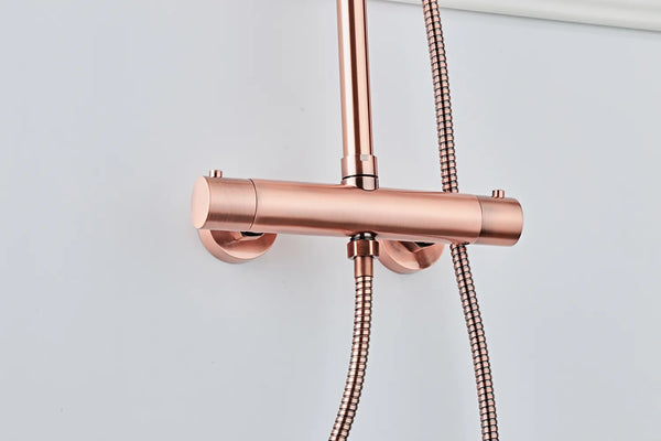 Saniclear Copper opbouw regendouche 30cm met thermostaatkraan en staafhanddouche koperkleurig
