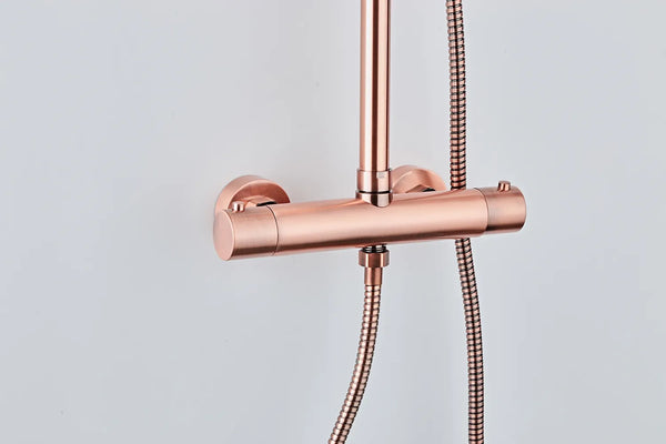Saniclear Copper opbouw regendouche 30cm met thermostaatkraan en staafhanddouche koperkleurig
