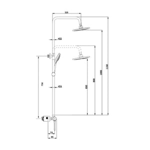 Saniclear Evolution opbouw regendouche met 30cm hoofddouche en 2 standen handdouche verouderd messing