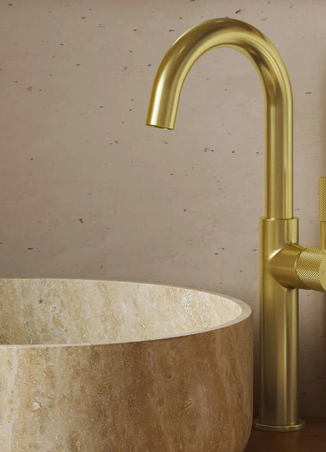 Saniclear Highriser Curved wastafelkraan geborsteld messing - mat goud