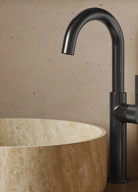 Saniclear Highriser Curved wastafelkraan verouderd ijzer - gunmetal