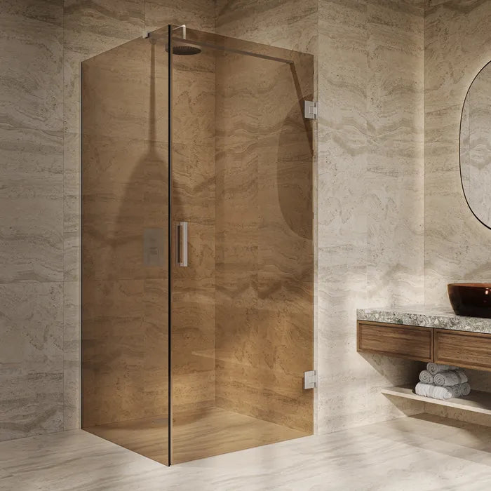 Saniclear Modern Exclusive brons glas douchecabine met deur anti-kalk RVS