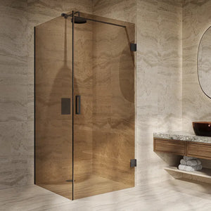 Saniclear Modern Nero brons glas douchecabine met deur anti-kalk zwart mat