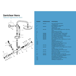 Saniclear Nero mat zwart opbouw regendouche 30cm met thermostaatkraan en staafhanddouche