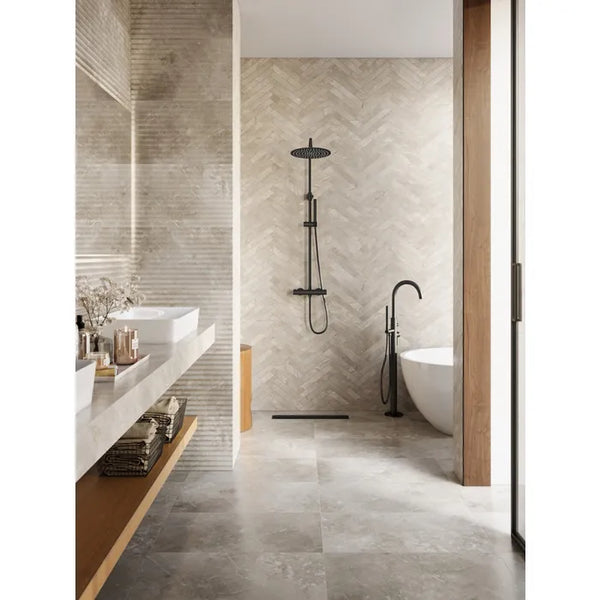 Saniclear Nero mat zwart opbouw regendouche 30cm met thermostaatkraan en staafhanddouche