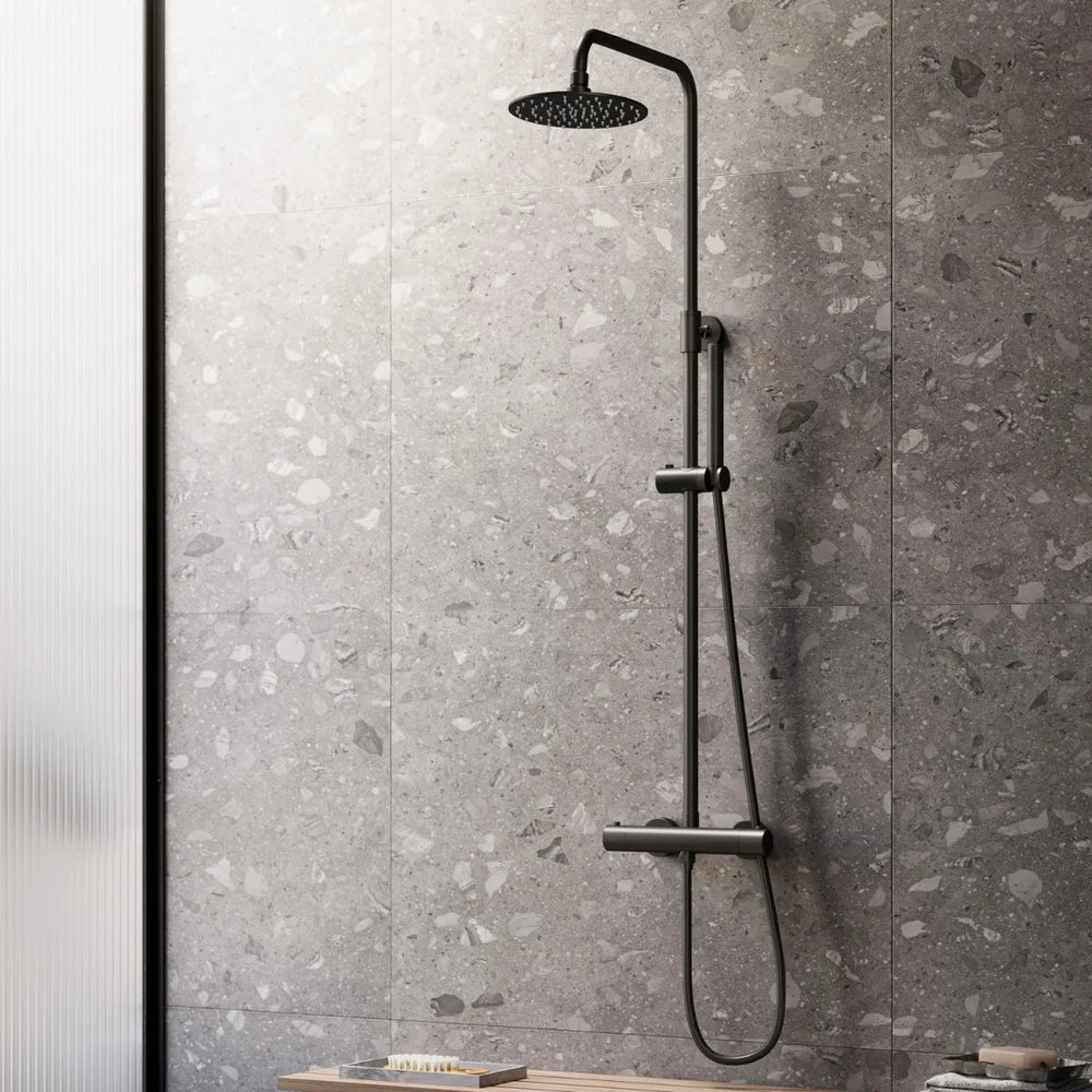 Saniclear Nero mat zwart opbouw regendouche 30cm met thermostaatkraan en staafhanddouche (Copy)
