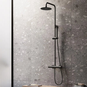 Saniclear Nero mat zwart opbouw regendouche 30cm met thermostaatkraan en staafhanddouche (Copy)