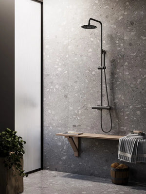 Saniclear Nero mat zwart opbouw regendouche 30cm met thermostaatkraan en staafhanddouche (Copy)