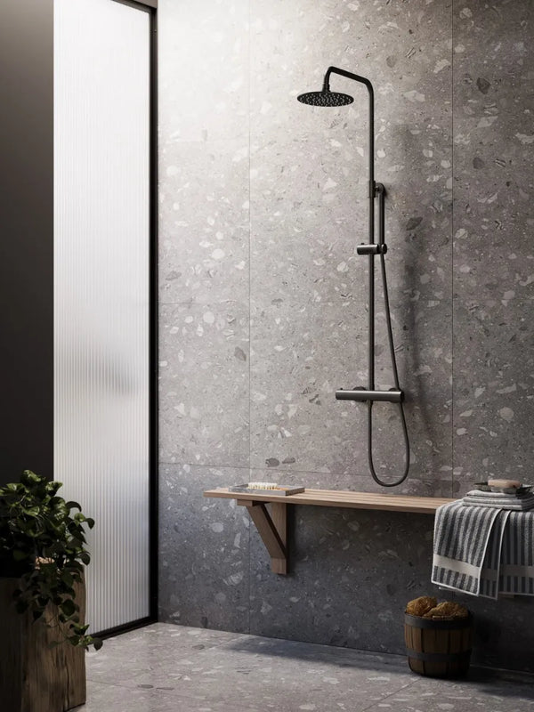 Saniclear Nero mat zwart opbouw regendouche 30cm met thermostaatkraan en staafhanddouche (Copy)