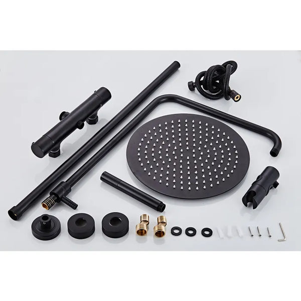 Saniclear Nero mat zwart opbouw regendouche 30cm met thermostaatkraan en staafhanddouche