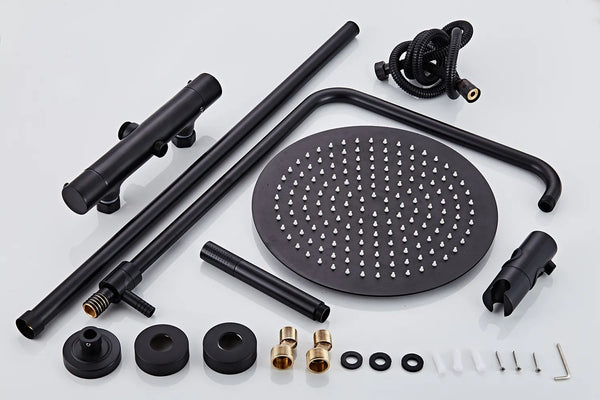 Saniclear Nero mat zwart opbouw regendouche 30cm met thermostaatkraan en staafhanddouche (Copy)