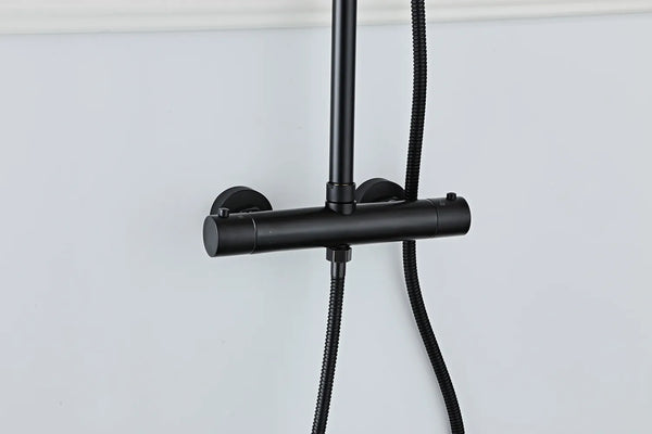 Saniclear Nero mat zwart opbouw regendouche 30cm met thermostaatkraan en staafhanddouche (Copy)