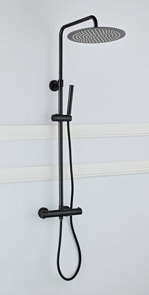Saniclear Nero mat zwart opbouw regendouche 30cm met thermostaatkraan en staafhanddouche (Copy)