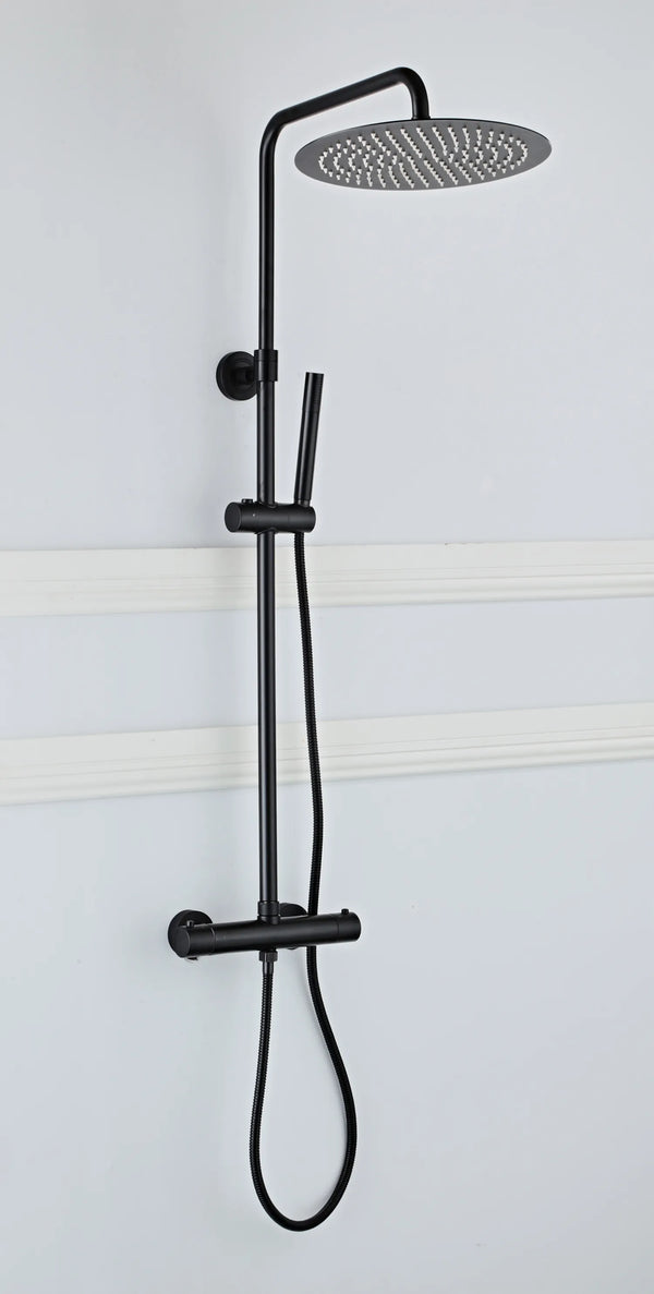 Saniclear Nero mat zwart opbouw regendouche 30cm met thermostaatkraan en staafhanddouche (Copy)