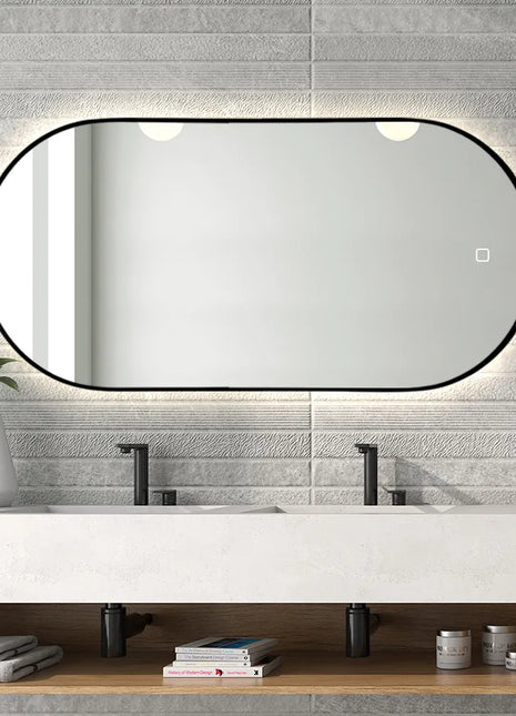 Saniclear Parma Black ovale spiegel met LED-verlichting en spiegelverwarming 100x50cm mat zwart