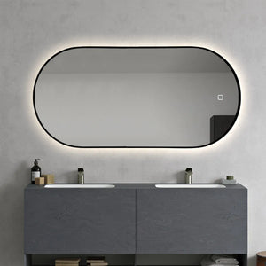 Saniclear Parma Black ovale spiegel met LED-verlichting en spiegelverwarming 100x50cm mat zwart