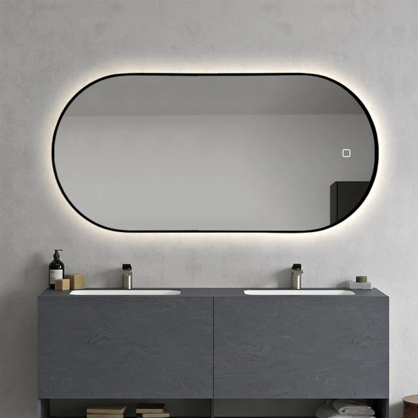 Saniclear Parma Black ovale spiegel met LED-verlichting en spiegelverwarming 100x50cm mat zwart
