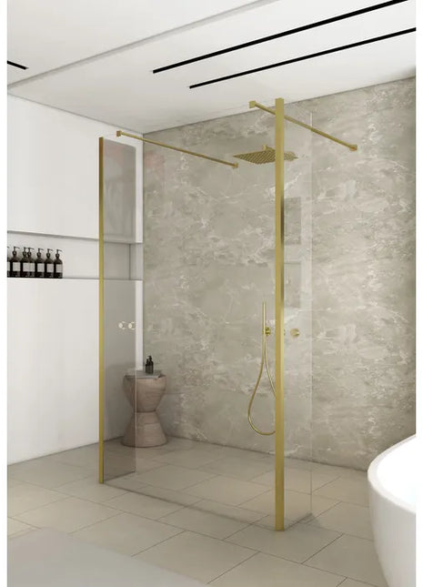 Saniclear Redro vrijstaande douchewand 90cm met zijwanden van 30cm geborsteld messing - mat goud