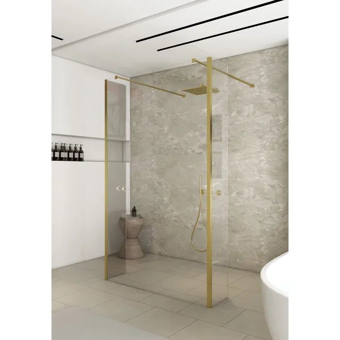 Saniclear Redro vrijstaande douchewand 90cm met zijwanden van 30cm geborsteld messing - mat goud