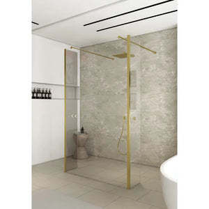 Saniclear Redro vrijstaande douchewand 90cm met zijwanden van 30cm geborsteld messing - mat goud
