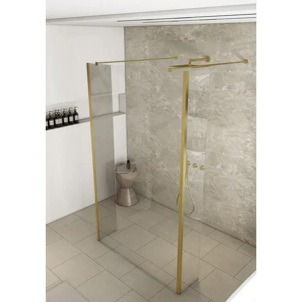 Saniclear Redro vrijstaande douchewand 90cm met zijwanden van 30cm geborsteld messing - mat goud