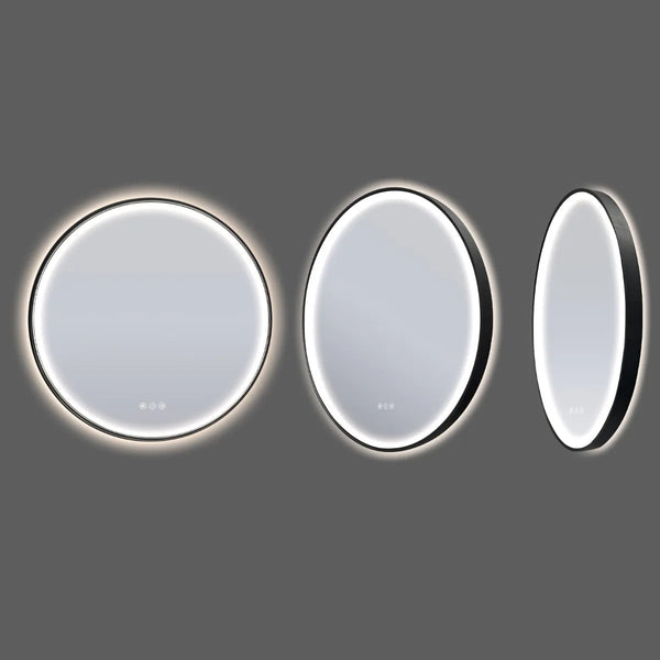 Saniclear Circle Black 2.0 ronde spiegel met verwarming, direct en indirect licht mat zwart 60cm
