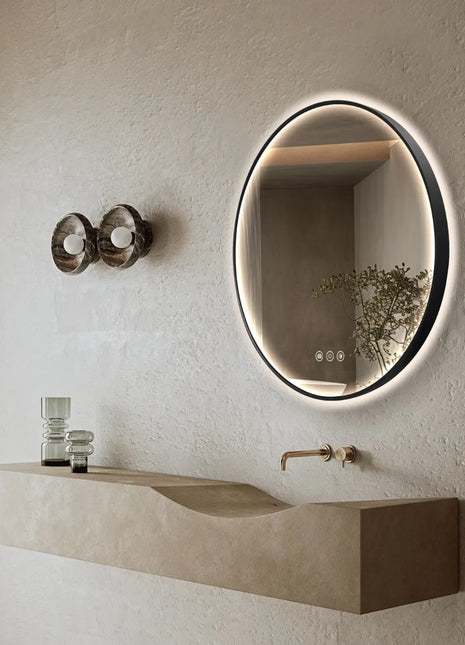 Saniclear Circle Black 2.0 ronde spiegel met verwarming, direct en indirect licht mat zwart 60cm