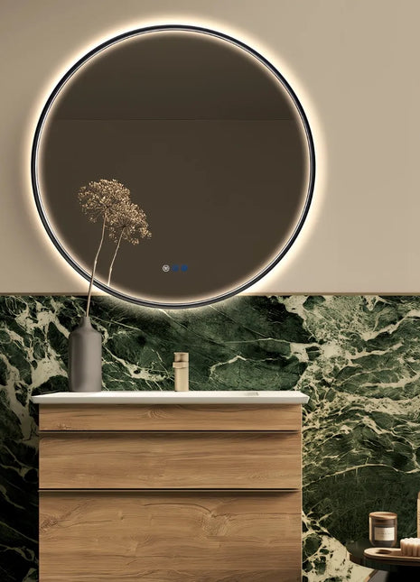 Saniclear Circle Black 2.0 ronde spiegel met verwarming, direct en indirect licht mat zwart 60cm