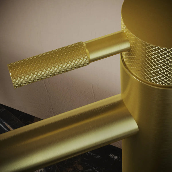 Saniclear Highriser Curved wastafelkraan geborsteld messing - mat goud