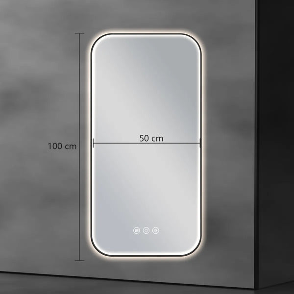 Saniclear Denver Black 2.0 spiegel met verwarming, direct en indirect licht mat zwart 50x100cm