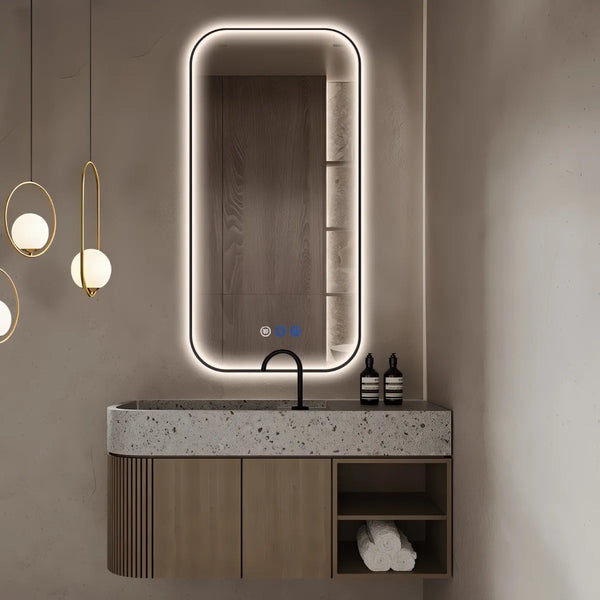 Saniclear Denver Black 2.0 spiegel met verwarming, direct en indirect licht mat zwart 50x100cm