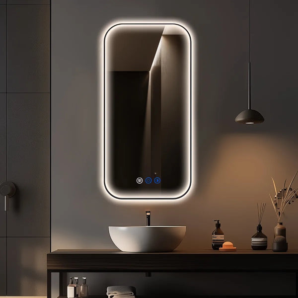 Saniclear Denver Black 2.0 spiegel met verwarming, direct en indirect licht mat zwart 50x100cm