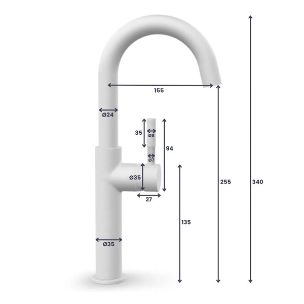 Saniclear Highriser Curved wastafelkraan RVS