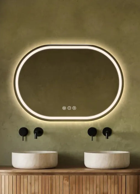 Saniclear Triova ovale spiegel 100x70cm met verwarming, directe en indirecte verlichting